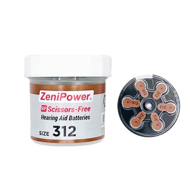 ZeniPower MF Batteries in Scissor-Free Jar, size 312 (10 cards of 6 batteries)